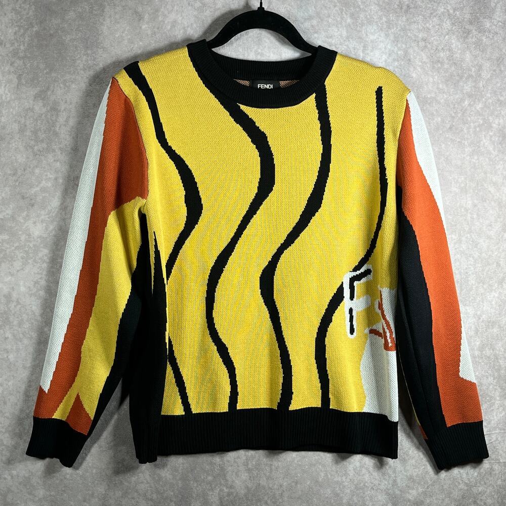 Fendi Sweater Mens Medium Multicolor Knit Crew Neck Long Sleeves‎ Pullover Italy